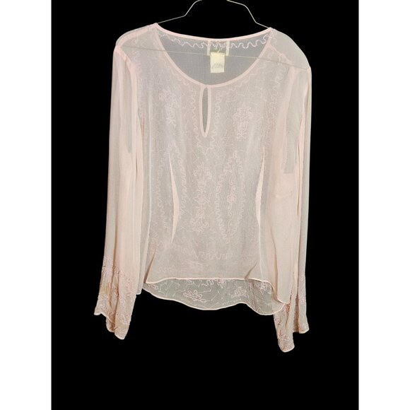 Vintage Inspired Sheer Pink Embroidered Boho Blouse - Picture 2 of 9